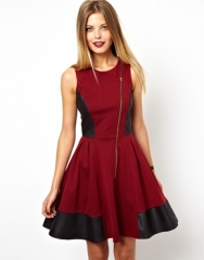 ASOS  ASOS Skater Dress With Leather Look Panels in red at Asos