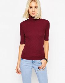 ASOS  ASOS Turtle Neck Top In Textured Rib With Short Sleeve at Asos