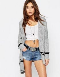 ASOS Boxy Cardigan With Stripe Hem Detail at asos com at Asos