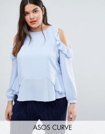 ASOS CURVE Blouse With Ruffle Cold Shoulder at ASOS