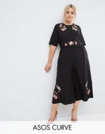 ASOS CURVE Tea Jumpsuit with Embroidery at ASOS