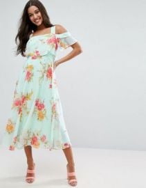 ASOS Cami Cold Shoulder Flutter Sleeve Midi Dress in Floral Print at asos com at Asos