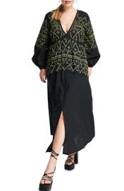 ASOS DESIGN Curve Embroidered Long Sleeve Midi Dress in Black Size 20W Us at Nordstrom