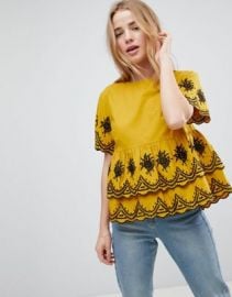 ASOS DESIGN Embroidered Ruffle Smock Top   ASOS at Asos