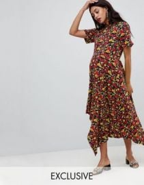 ASOS DESIGN Maternity tea dress with asymmetric hem in floral print   ASOS at Asos