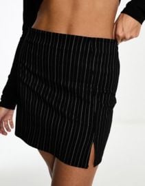 ASOS DESIGN bengaline mini skirt with split in black pinstripe ASOS at ASOS