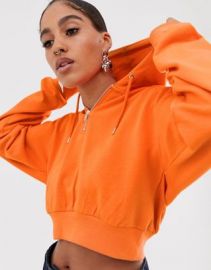 ASOS DESIGN cropped hoodie with half zip in orange   ASOS at Asos