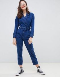 ASOS DESIGN denim blazer jumpsuit in midwash blue   ASOS at Asos