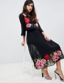 ASOS DESIGN double layer midi embroidered dress with long sleeves   ASOS at Asos