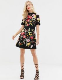 ASOS DESIGN embroidered mini dress with high neck and open back   ASOS at Asos