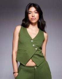 ASOS DESIGN jersey twill asymmetric vest top in olive - part of a set at ASOS