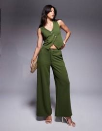 ASOS DESIGN jersey twill wide leg pants in olive green - part of a set | ASOS at ASOS