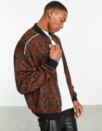 ASOS DESIGN oversized jersey track jacket in patterned jacquard with piping ASOS at ASOS