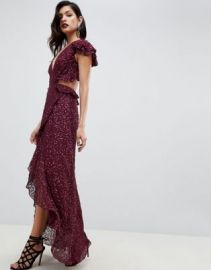 ASOS DESIGN ruffle maxi dress with open back in all over sequin   ASOS at Asos