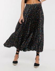 ASOS DESIGN satin pleated midi skirt in black based floral print at Asos