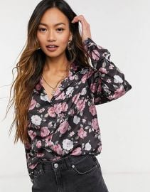 ASOS DESIGN satin shirt in rose print at ASOS