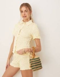 ASOS DESIGN shirred detail micro shorts in washed cream - part of a set at ASOS