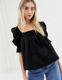 ASOS DESIGN square neck long sleeve top in cotton   ASOS at Asos