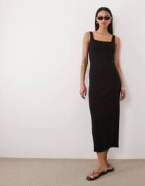 ASOS DESIGN square neck seam detailing midi dress in black | ASOS at ASOS