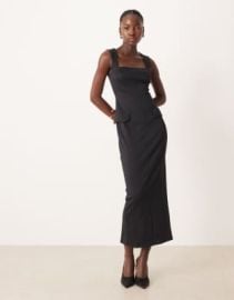 ASOS DESIGN square neck seamed workwear midi dress in black | ASOS at ASOS