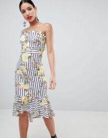 ASOS DESIGN stripe floral scuba bandeau midi dress   ASOS at Asos