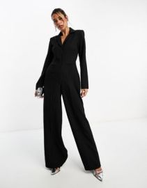 ASOS DESIGN tailored oversized tux jumpsuit in black pinstripe ASOS at ASOS