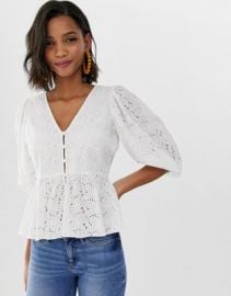 ASOS DESIGN tea blouse in broderie with volume sleeve   ASOS at Asos