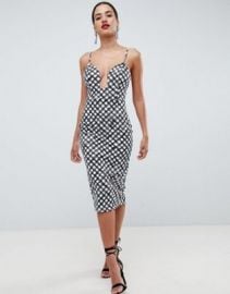 ASOS DESIGN u bar bodycon midi dress in mono print   ASOS at Asos