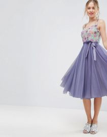 ASOS Floral Embellished Bodice Midi Tulle Skater Dress at Asos