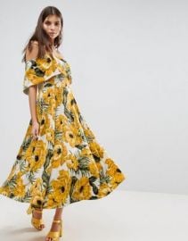 yellow floral bardot dress