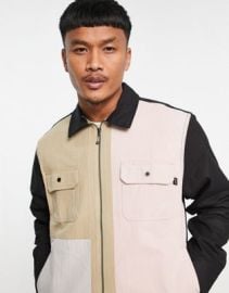 ASOS HUF split zip work jacket in black and pink at ASOS