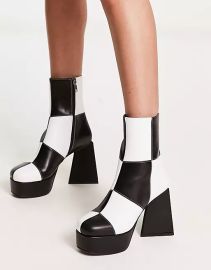 ASOS Lamoda Wait A Minute platform ankle boots in patched monochrome at ASOS