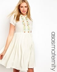 ASOS Maternity  ASOS Maternity Exclusive Shirt Dress with Floral Embroidery in cream at Asos