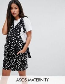 ASOS Maternity Dungaree Playsuit with Strapping Detail in Spot Print at asos com at Asos