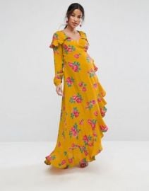 ASOS Maternity Long Sleeve Wrap Maxi Dress in Bold Floral at asos com at Asos