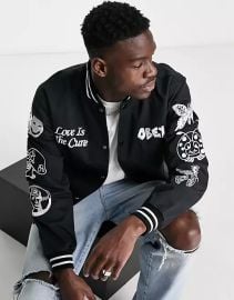 ASOS Obey Cherub embroidered bomber jacket in black at ASOS