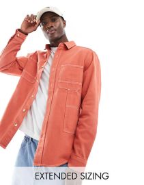 ASOS Overshirt with Patch Worker Pockets in Washed Orange at ASOS