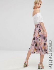 ASOS PETITE Floral Printed Pleated Midi Skirt at asos com at Asos