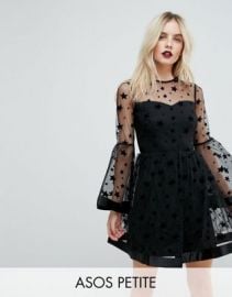 ASOS PETITE Star Mesh Fluted Sleeve Mini Skater Dress at asos com at Asos