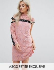 ASOS PETITE Two Tone Lace Mini Dress with Contrast Hook and Eye Tape at asos com at Asos