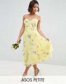 ASOS PETITE WEDDING Rouched Midi Dress in Sunshine Floral Print at asos com at Asos