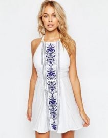 ASOS Panel Embroidered High Neck Cross Back Beach Dress at asos com at Asos