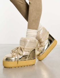 ASOS South Beach padded snow boots in gold at ASOS