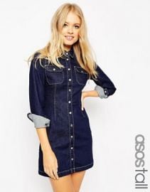 ASOS TALL Denim Western A-Line Shirt Dress in Indigo at asos com at Asos