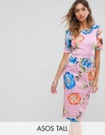 ASOS TALL Midi Wiggle Dress In Pink Floral Print at asos com at Asos