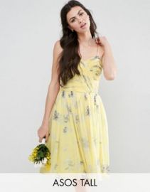 ASOS TALL WEDDING Rouched Midi Dress in Sunshine Floral Print at asos com at Asos