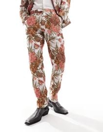ASOS Twisted Tailor Bold Floral Jacquard Slim Pants at ASOS