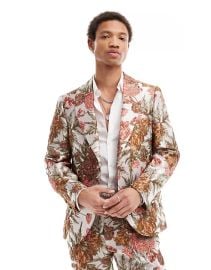 ASOS Twisted tailor bold floral jacquard slim suit jacket in multi at ASOS