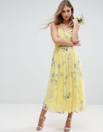 ASOS WEDDING Rouched Midi Dress in Sunshine Floral Print at asos com at Asos