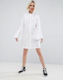 ASOS WHITE Bell Sleeve Mini Shirt Dress at ASOS